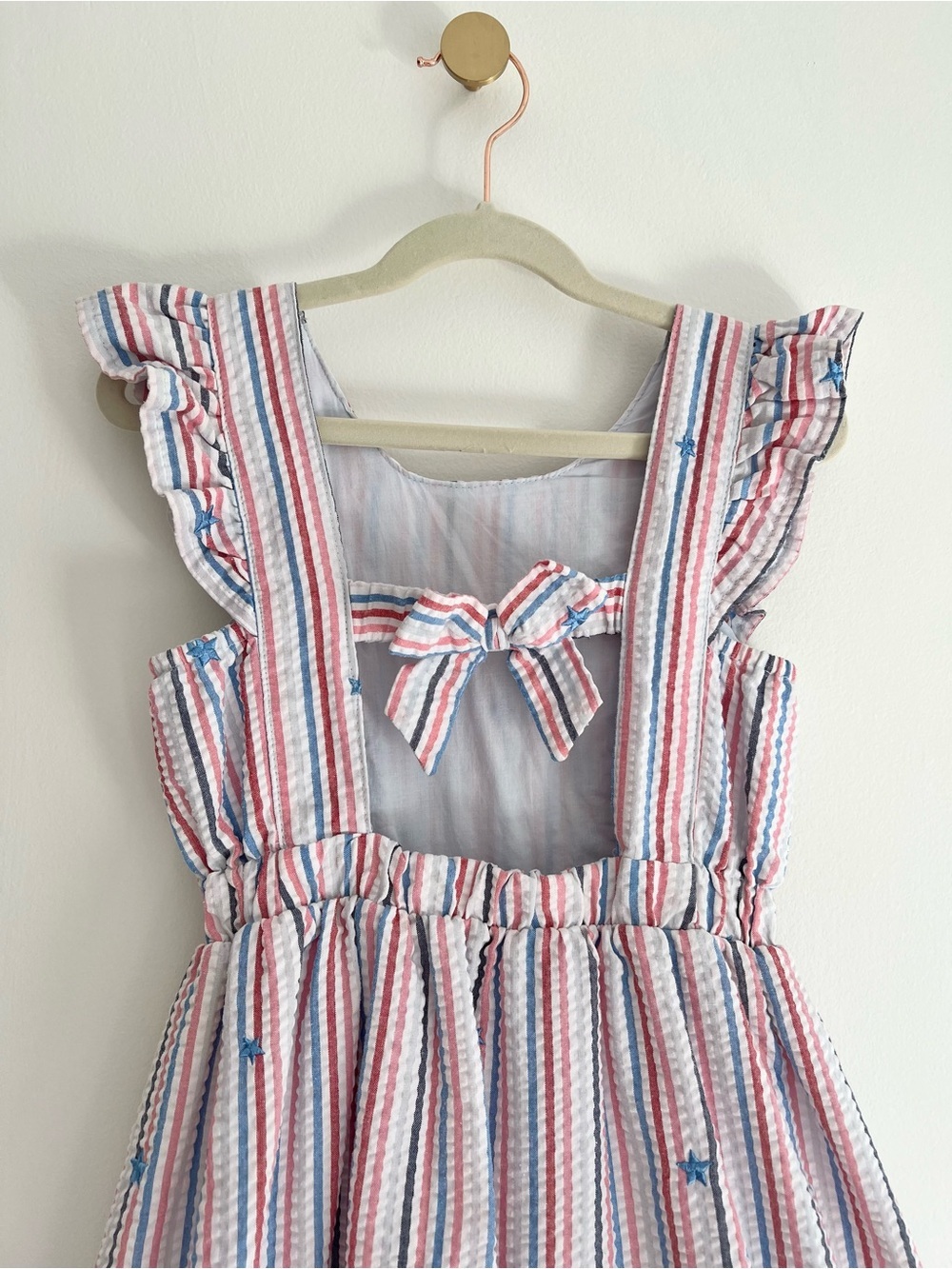 Cat & Jack Red, White, & Blue Striped Patriotic Ruffle Dress | Girls S (6/6X) - Picture 6 of 9